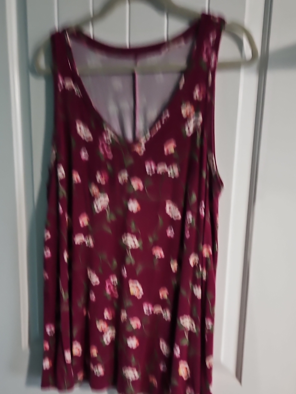 Lane Bryant Floral V-Neck Tank Top - Burgundy with Pink Accents